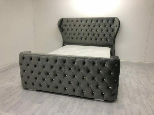 Gray Chesterfield Bed Designer Bedroom Furniture English Upholstery Bed