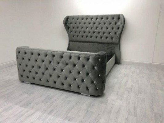 Gray Chesterfield Bed Designer Bedroom Furniture English Upholstery Bed