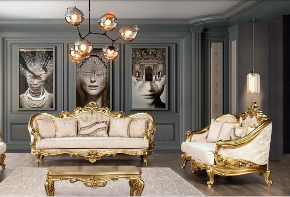 Luxury Sofa set 3+3 Seater Armchair Sofas Set Fabric Baroque Seat Group Suite