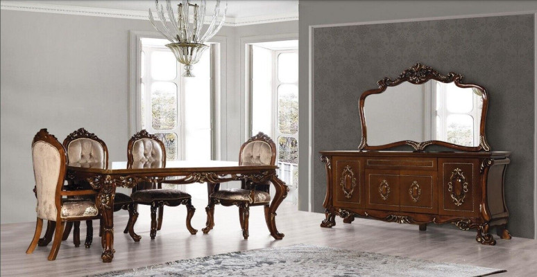 Dining room Dining table Chair Chest of drawers Mirror Group Suite Wood Table Set 7pcs.