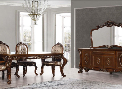 Dining room Dining table Chair Chest of drawers Mirror Group Suite Wood Table Set 7pcs.