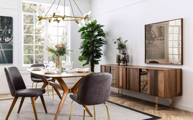 Italian style dining table 4x chairs wood table dining set modern design 5 pieces