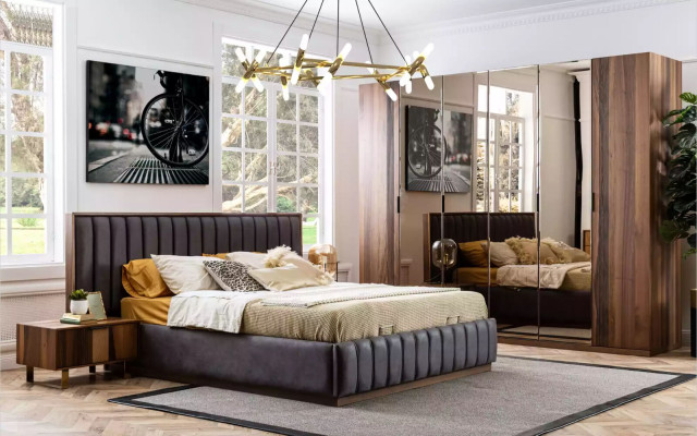 Stylish bedroom furniture set in minimalism and with functionality