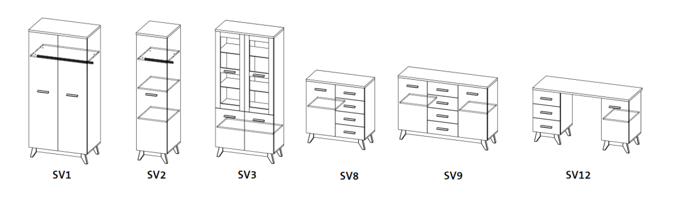 Wall unit Living room -Set Display case Lowboard Wall shelf TV Table 5 pcs