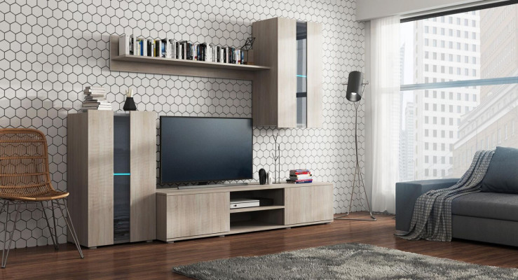 Set Modern Wall unit Display cabinets Shelf Wardrobe Living room Modern style wall units 4 pieces