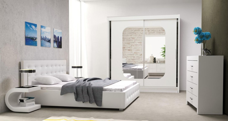 Bedroom Set Design Furniture 4 pieces modern luxury double bed 2x bedside table