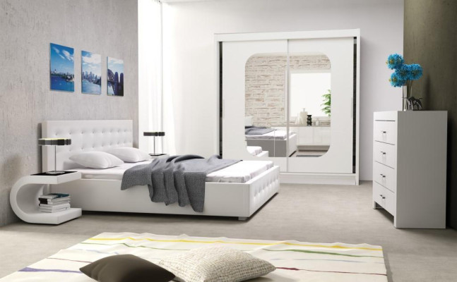 Bedroom Set Design Furniture 4 pieces modern luxury double bed 2x bedside table