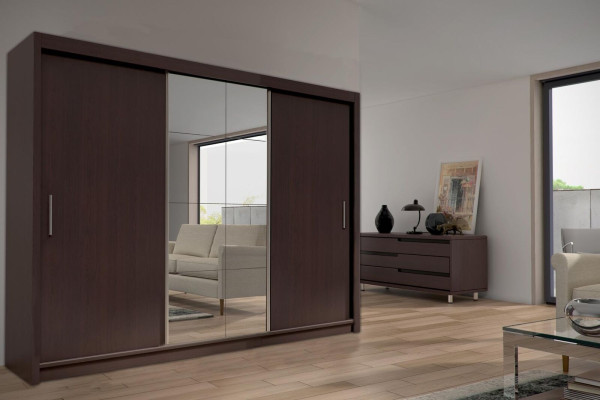 Mirror Wardrobe Bedroom Floating Doors 250cm Clothes Cabinets Sliding Doors