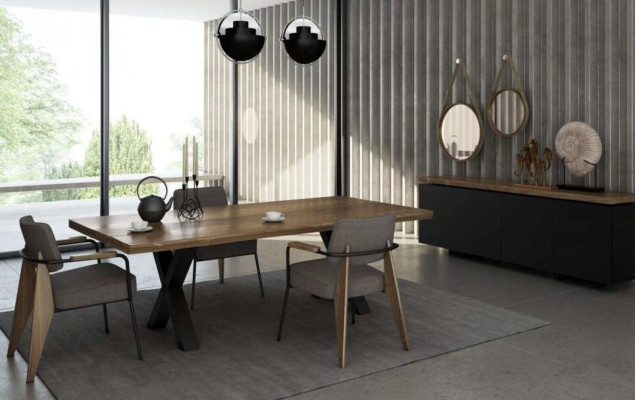 Dining room furniture set Dining table Chairs Sideboard natural walnut - matt anthracite