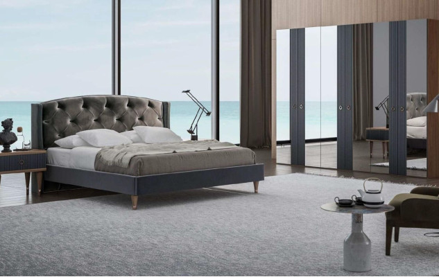 Modern Chesterfield Bedroom Set Designer Double bed Bedside tables