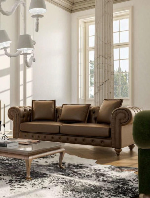Brown Chesterfield Luxury Sofa Set Modern Three Seater Armchair Textile