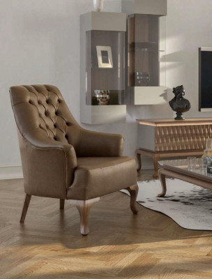 Brown Chesterfield Luxury Sofa Set Modern Three Seater Armchair Textile