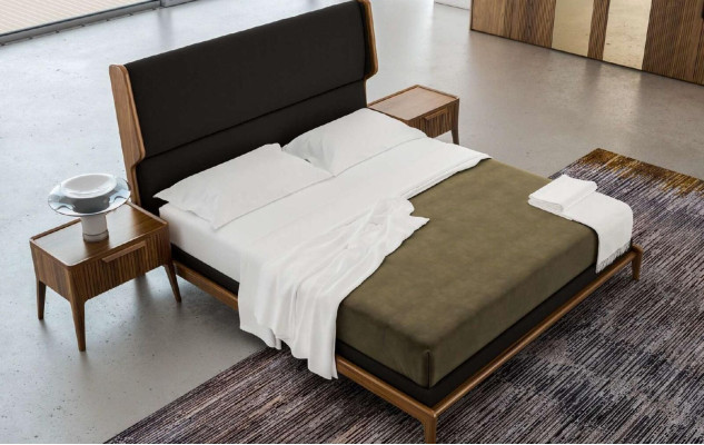 Brown Bedroom Set Bed Bedside Tables 2 Pieces Modern Style Luxury Furniture