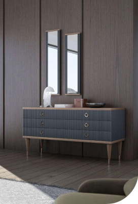 Gray Bedroom Suite Luxury Set Double bed 2x Bedside tables Chest of drawers