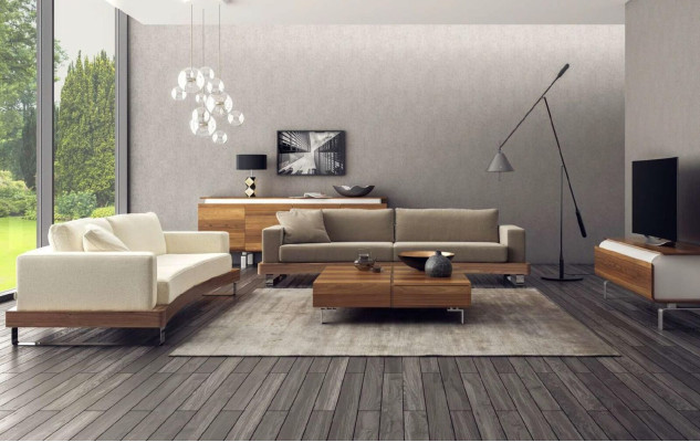Modern three-seater sofa upholstered couch living room furniture set wooden frame