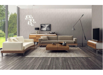 Modern three-seater sofa upholstered couch living room furniture set wooden frame