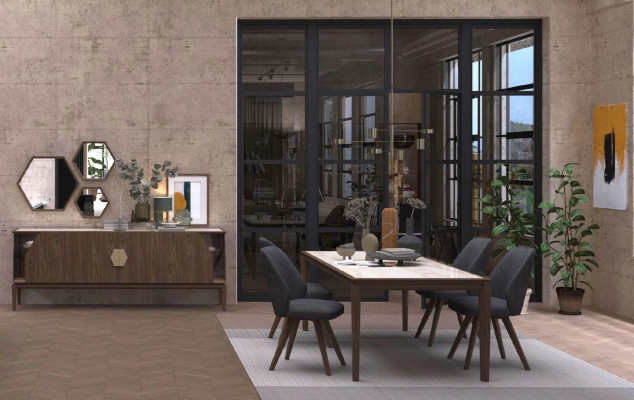 Luxury brown sideboard with glass elements storage space Dining room furniture Wood