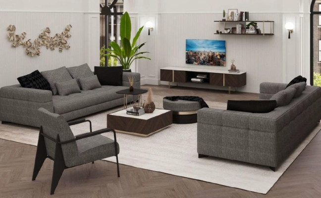 Gray sofa three seater living room seating furniture wooden frame sofa collection