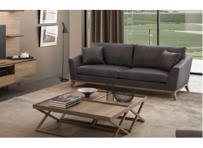 Gray Imitation Leather Three Seater Living Room Sofa Modern Couch Style Furniture