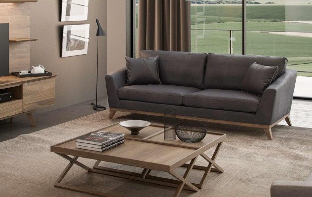 Gray three-seater wooden frame modern living room couch new luxury design