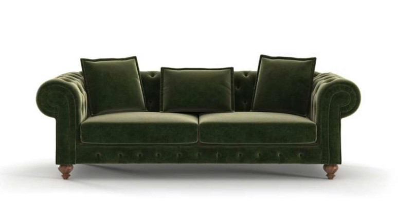 Green Chesterfield Textile three seater luxury couch living room sofas style