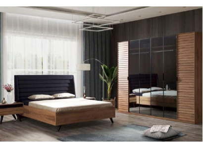 Black Brown Bed frame Double bed Bedroom Furniture Designer Bed