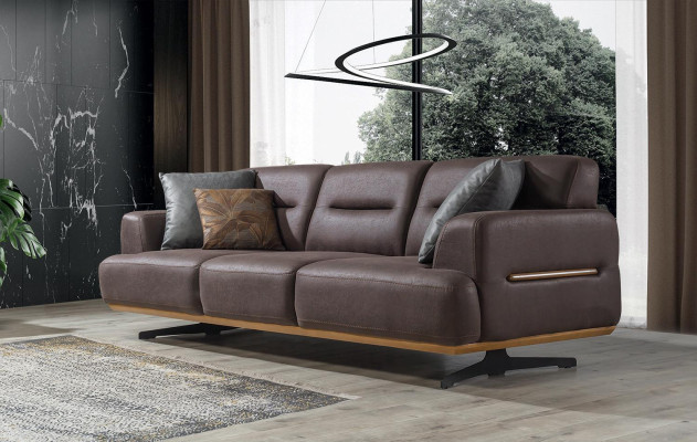 Modern Sofa 3 Seat Leather Brown Furniture Sofas Couch Seat Cushion Three Seater