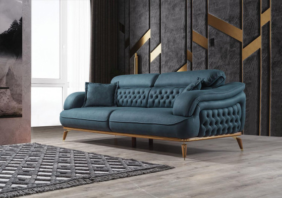 Living room Sofa 3 Seater Couch Furniture Wood Blue Upholstery Furniture Sofa new