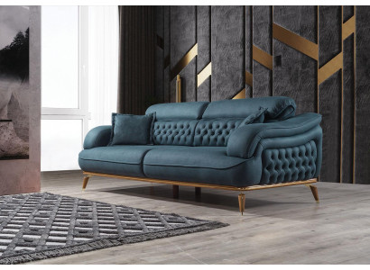 Living room Sofa 3 Seater Couch Furniture Wood Blue Upholstery Furniture Sofa new