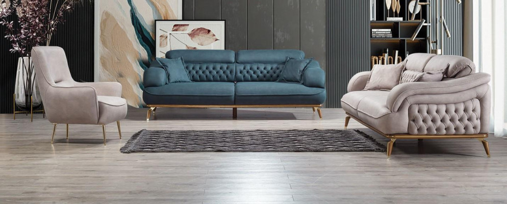 Living room Sofa 3 Seater Couch Furniture Wood Blue Upholstery Furniture Sofa new