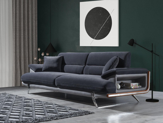 Sofa 3 Seater Textile Sofas Black Fabric Furniture Modern Style Three Seater