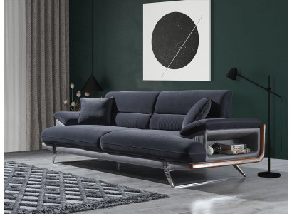 Sofa 3 Seater Textile Sofas Black Fabric Furniture Modern Style Three Seater