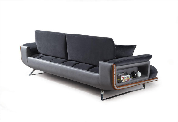 Sofa 3 Seater Textile Sofas Black Fabric Furniture Modern Style Three Seater