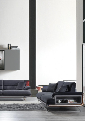 Sofa 3 Seater Textile Sofas Black Fabric Furniture Modern Style Three Seater
