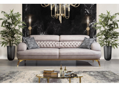Luxury Three Seater Sofa 3 Seater Fabric Sofas Wood Design Gray Chesterfield