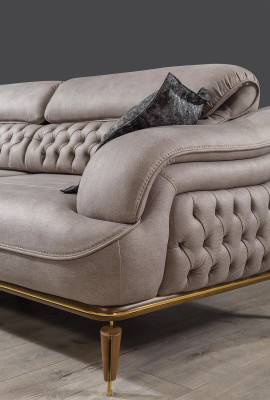Luxury Three Seater Sofa 3 Seater Fabric Sofas Wood Design Gray Chesterfield