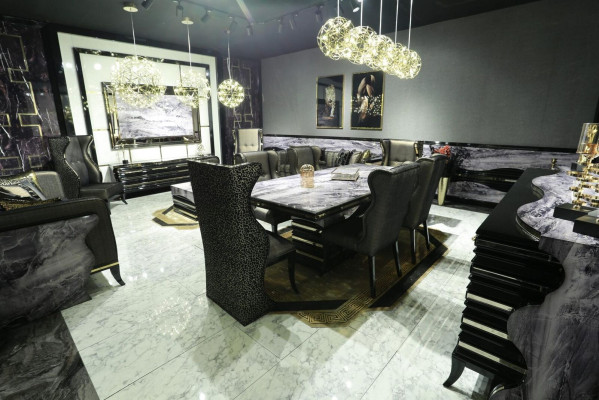 Black Dining room Set Suite Dining set Dining table 232x112cm + 6x armchairs