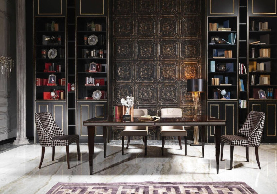 Dining corner Dining room Dining set Luxury Dining table Chairs Black Wood 9 pieces