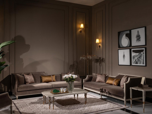 Four seater sofa set 4 Seat Sofa Fabric Sofa Upholstered Sofa Brown Set