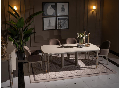 Dining set dinette Dining table Chairs Set 7pcs Dining room Beige Wood Design
