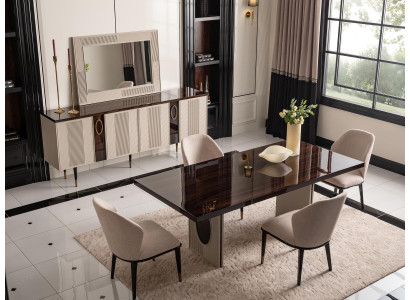 Dining corner Dining room Dining set Luxury Dining table Chairs Beige Wood Set 7pcs