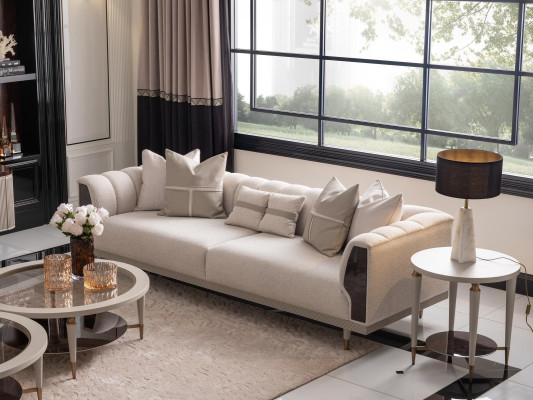 Three-seater sofa 3 seater coffee tables beige fabric sofa set 3-piece suite