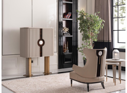 Armchair Group Living room Bar Cabinet Modern Wing Chair Beige Wardrobe