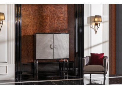 Suite Armchair Bar Cabinet Gray Fabric Wing Chair Bar Living room Set
