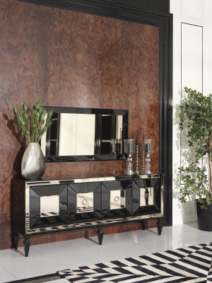 Complete e Sideboard Sideboard Wardrobe Mirror Set Black Wood Luxury