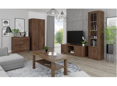 Living room Set Display case TV Chest of drawers Coffee table Chests of drawers Wardrobe Wood new 5 pcs.