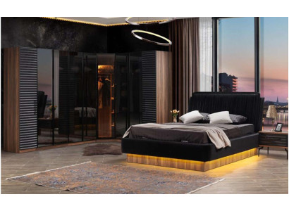 Brown-Black Bedroom Set Complete e Suite Bed 2x Bedside tables