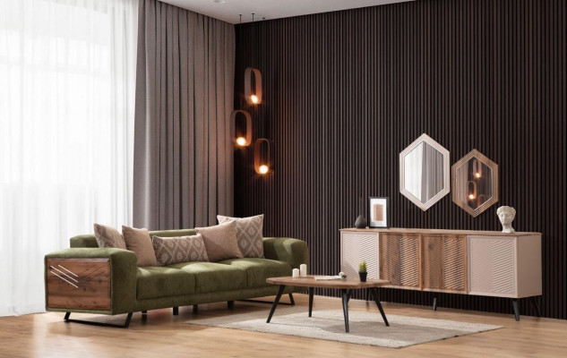 Modern Green Upholstered Sofa Living room Designer Sideboard Luxury Sideboard