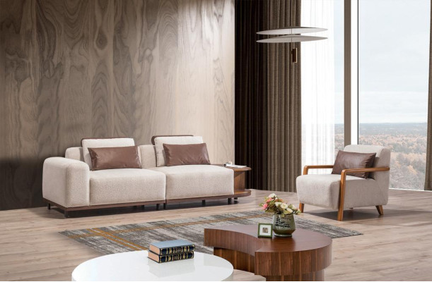 Beige living room seating set designer sofa set 2+1 seater luxury sofas