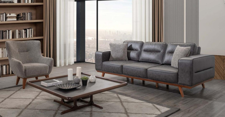 Gray Living room Sofa set Three Seater Armchair Luxury Upholstery Seater